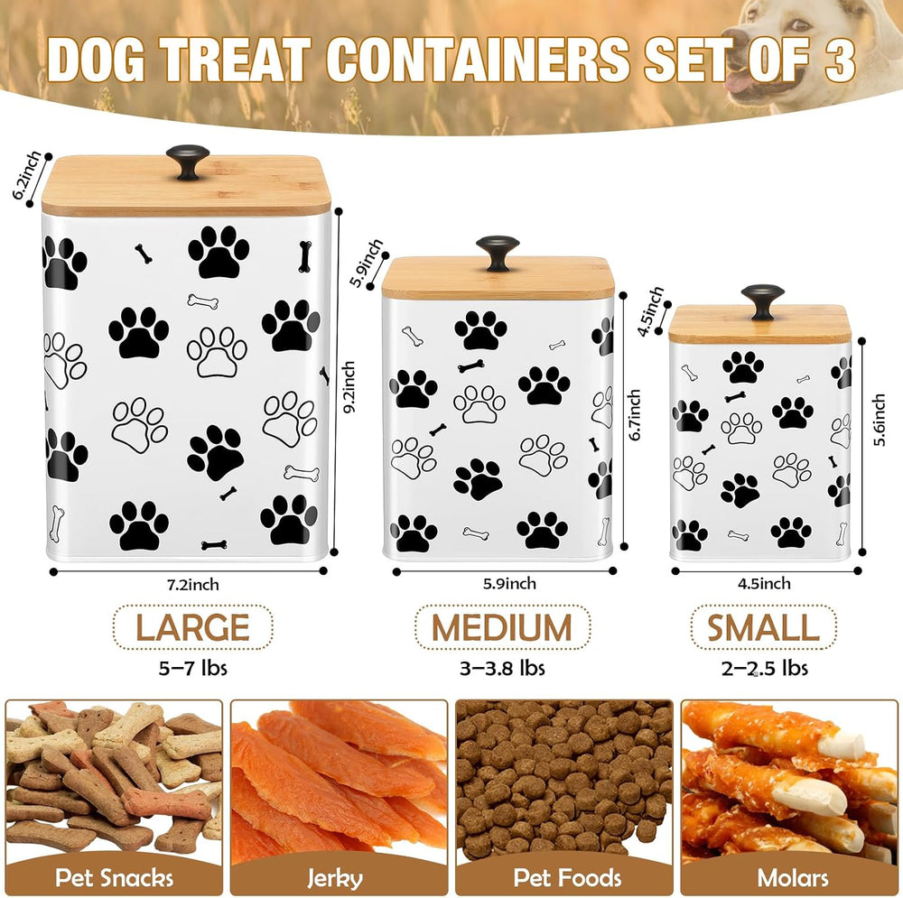 Reallnaive Airtight Dog Treat Container Set of 3 with Bamboo Lids Metal Treat...