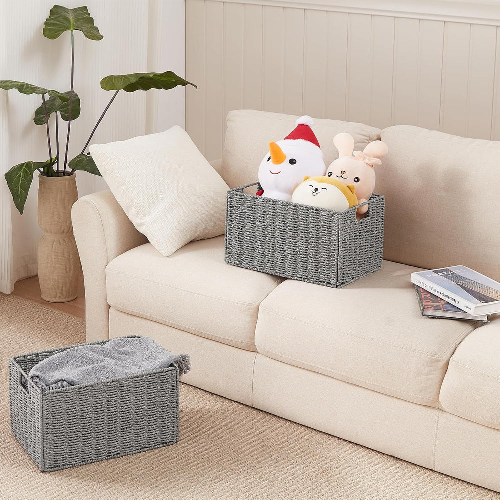 Vagusicc Wicker Storage Basket, Set of 2 Hand-Woven Paper Rope Wicker Basket,...