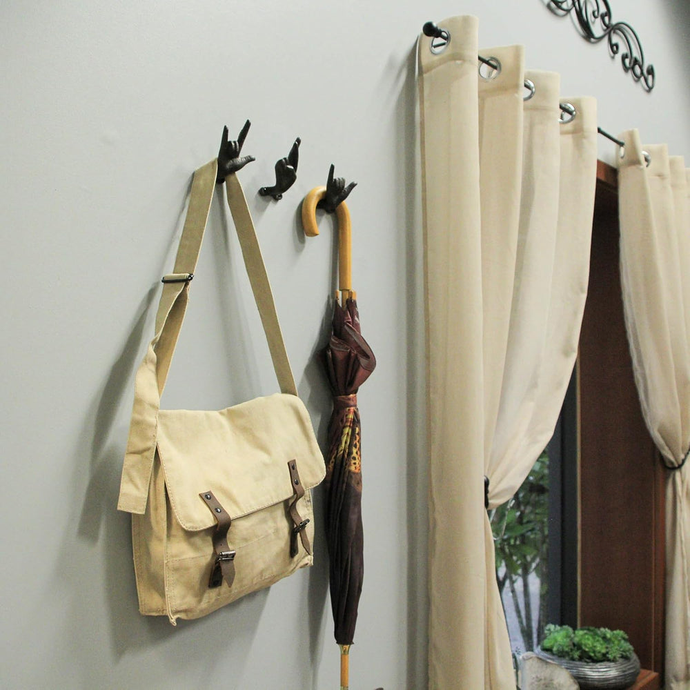 Zeckos Set of 3 Hand Gesture Wall Hooks, Brown Distressed Cast Iron, 4 Inch