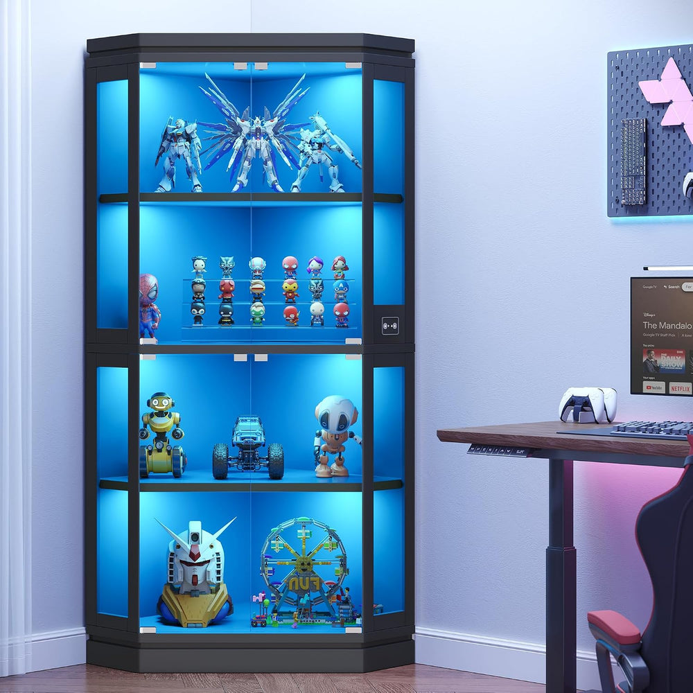 Jocoevol 67" Tall Corner Glass Display Cabinet with Multi-Color RGB Lights