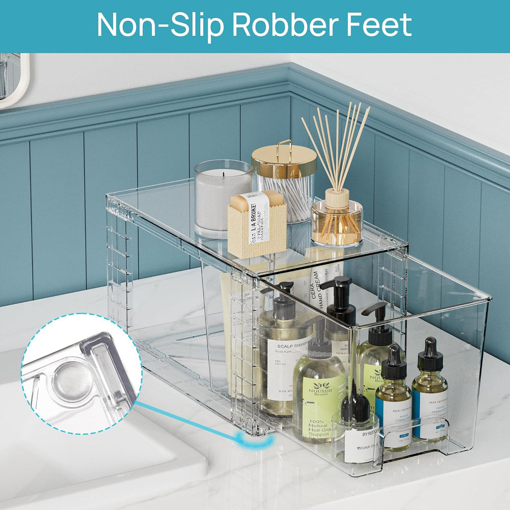 Vtopmart 3 Pack Clear Stackable Storage Drawers,Easy to Assemble Bathroom Org...