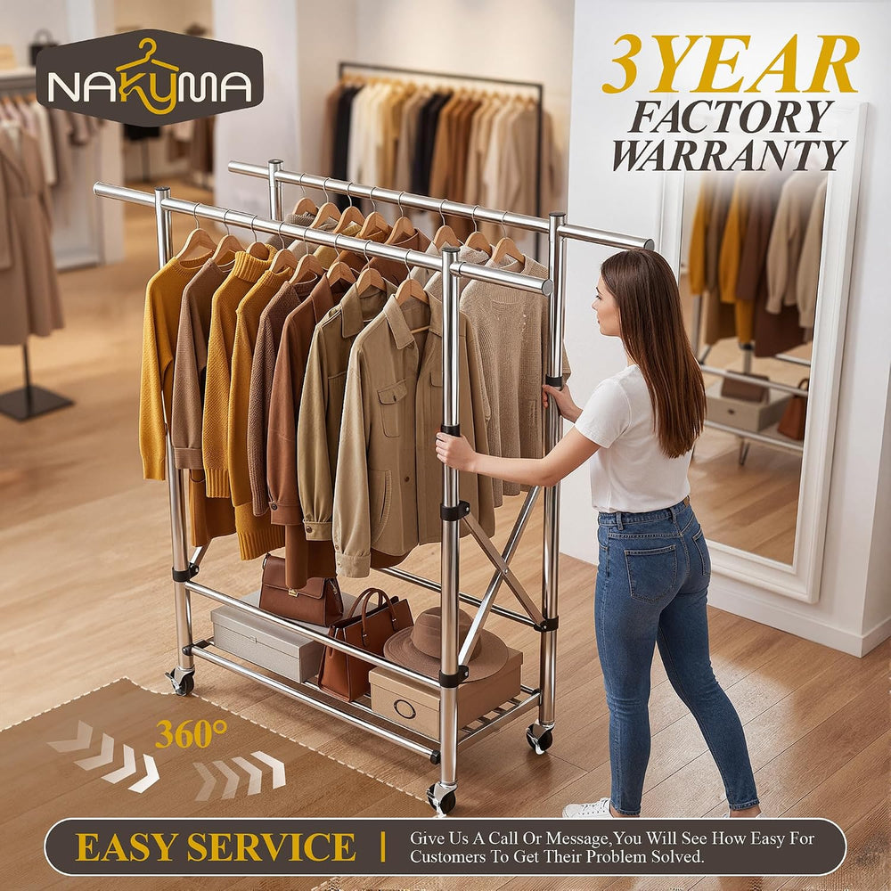 Heavy Duty Clothes Rack with Shelves, 77 Inch Extra Long Adjustable Double Ro...