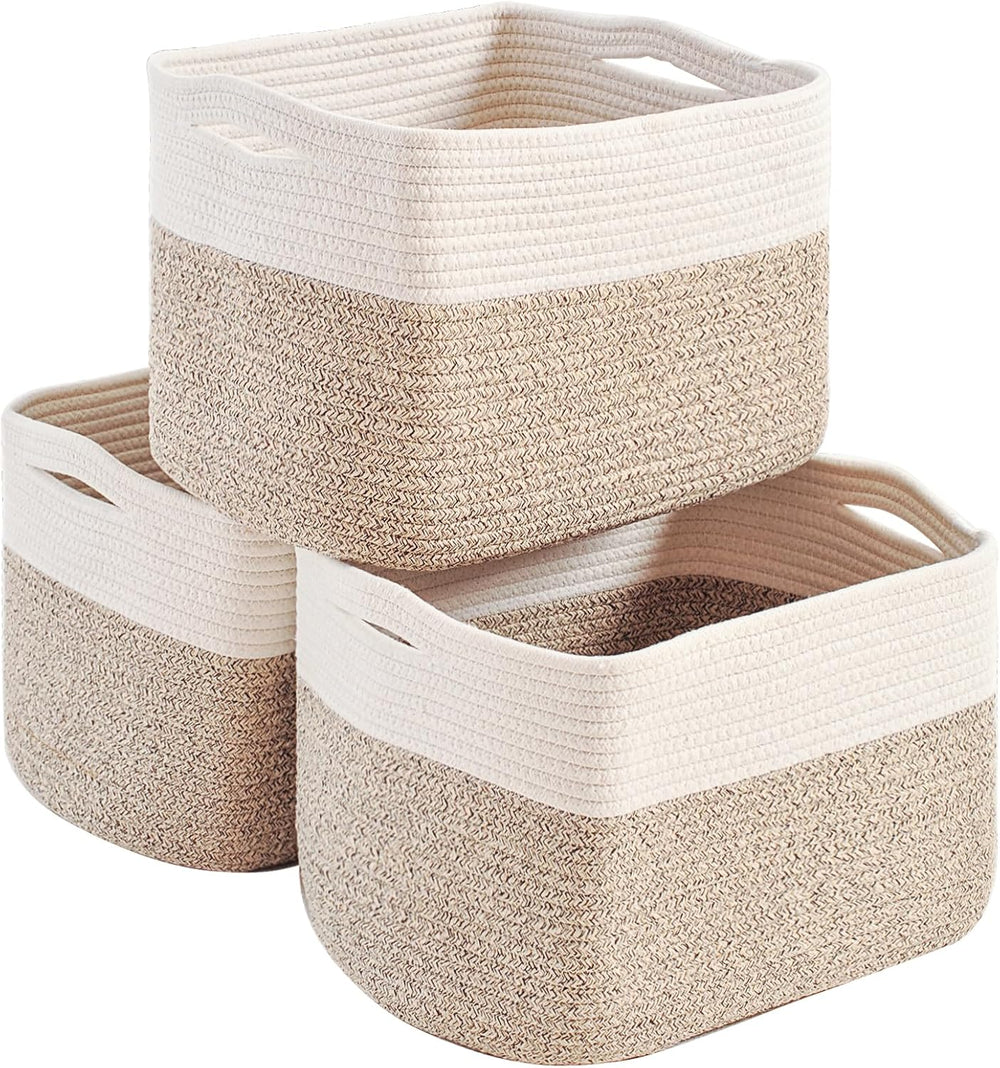 Storage Baskets for Organizing 14.8×11×9.5 Off White & Brown