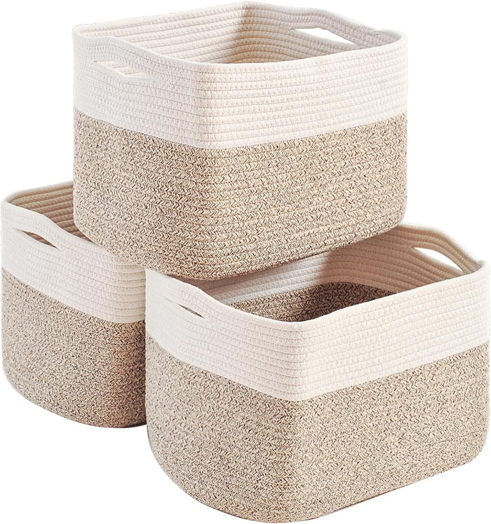 Storage Baskets for Organizing 14.8×11×9.5 Off White & Brown