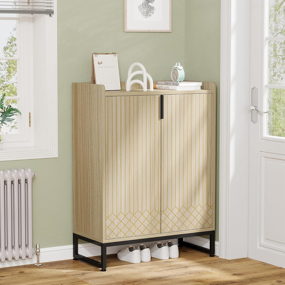 Tribesigns Shoe Cabinet with Doors,Natural 5 Tiers Shoe Storage Cabinet for E...