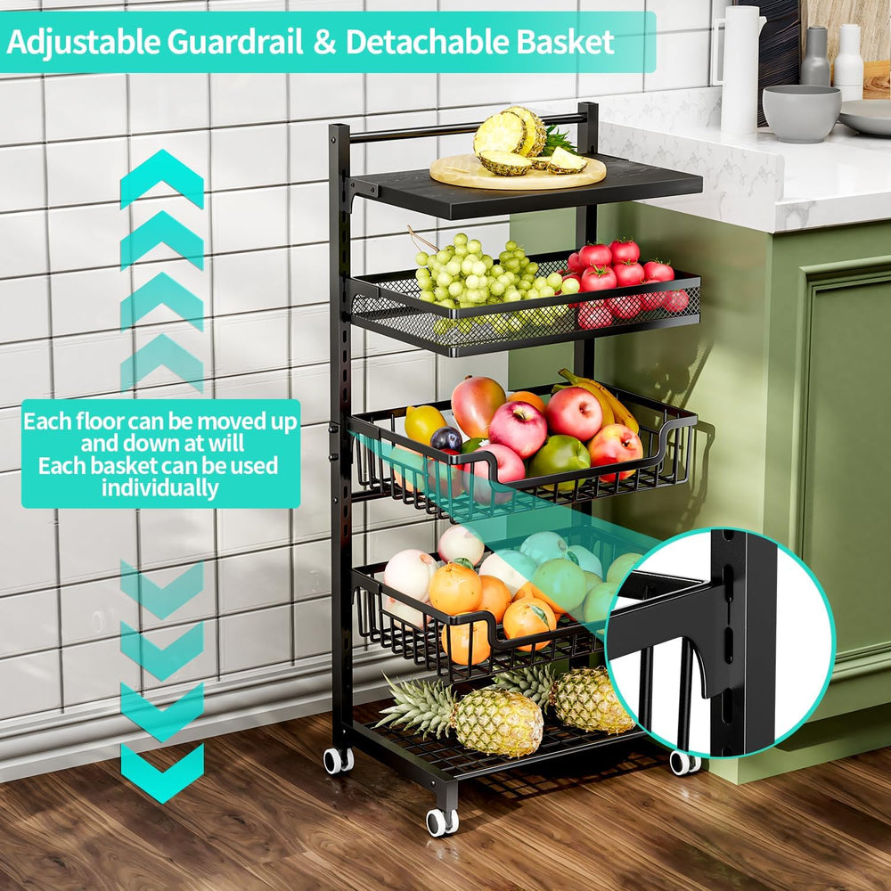 HapiRm Fruit Basket Kitchen Cart - 5 Tier Adjustable Vegetable Storage Rack, ...