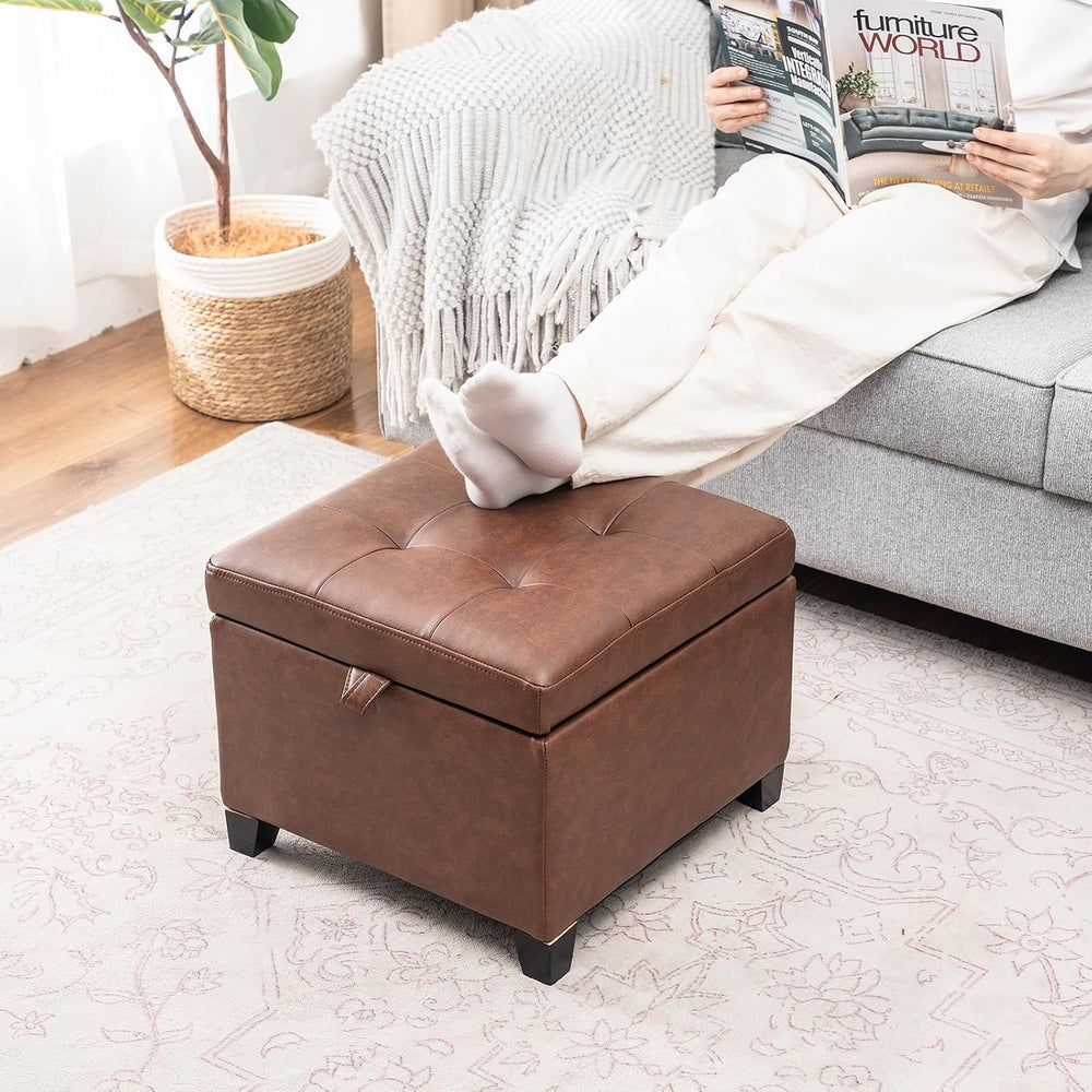 Asense 17 Inch Storage Ottoman Foot Rest,Square Faux Leather Foot Stool,Small...