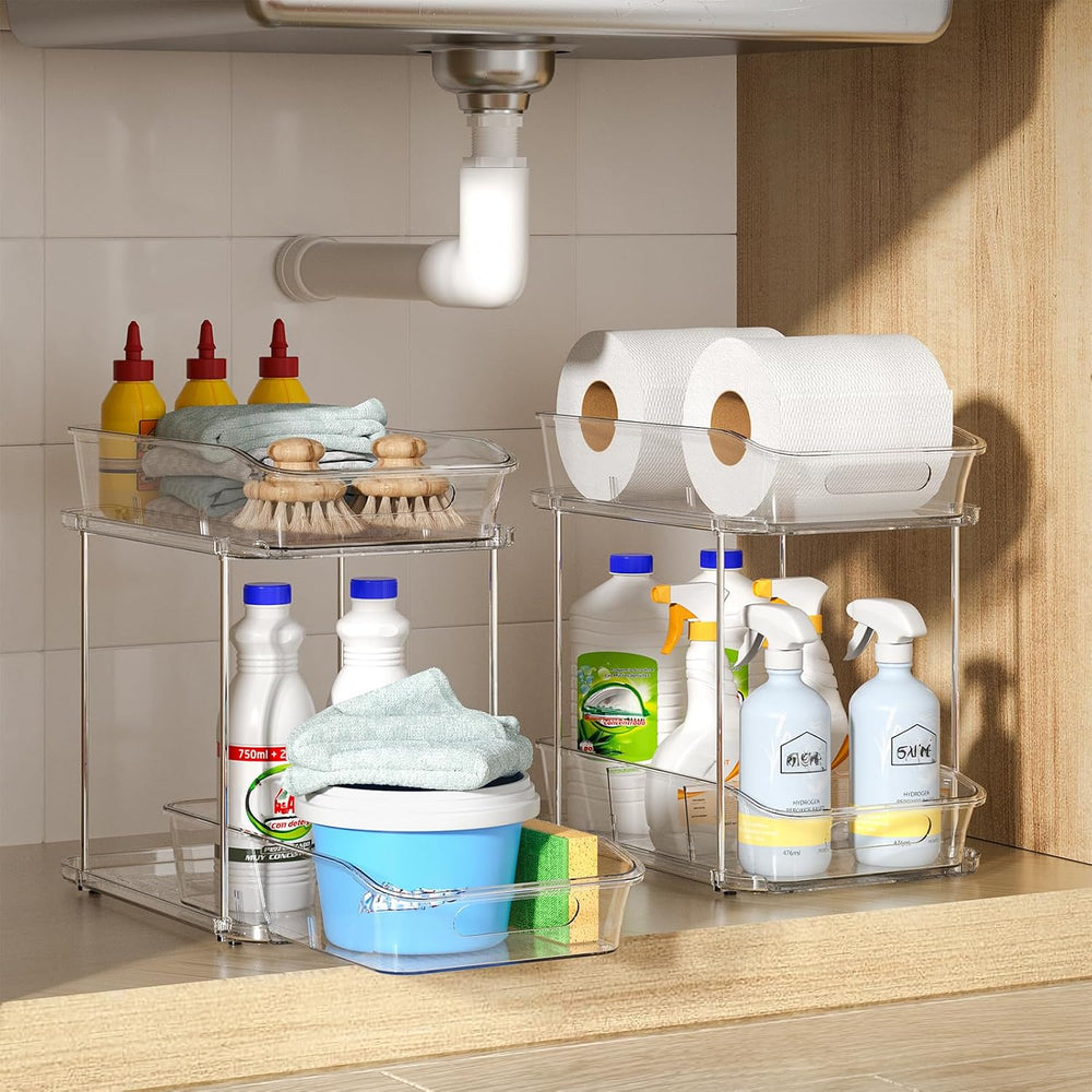 Delamu 2-Tier Under Sink Organizers and Storage, Multi-Purpose Stackable Bath...