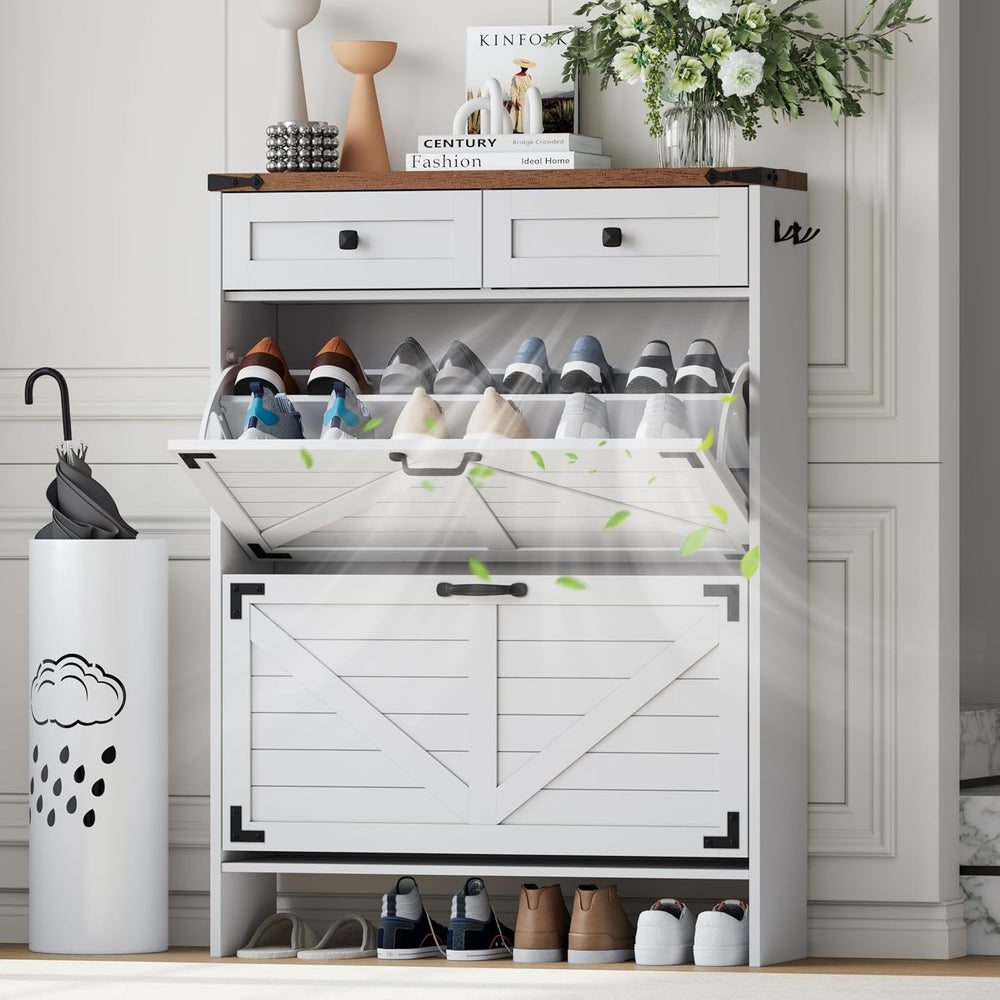 Shoe Storage Cabinet with Deodorizing Function, Farmhouse Narrow Hidden Shoe ...