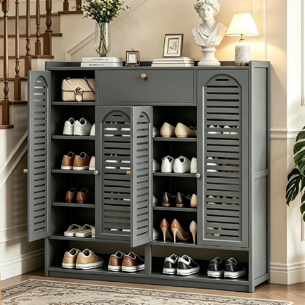 7-Tier Bamboo Shoe Cabinet，Shoe Storage Cabinet with Doors, 25-30 Pairs Frees...