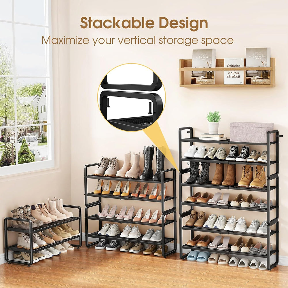 SAYZH Expandable Shoe Rack for Closet, Adjustable Metal Shoe Organizer with S...