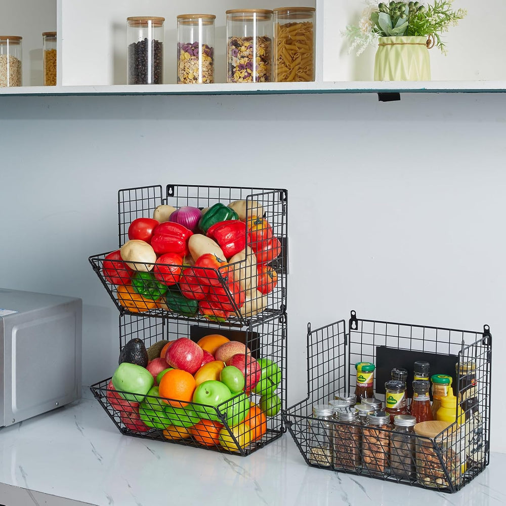 X-cosrack Metal Wire Basket Wall Mount, 3 Tier Wall Storage Basket Organizer ...