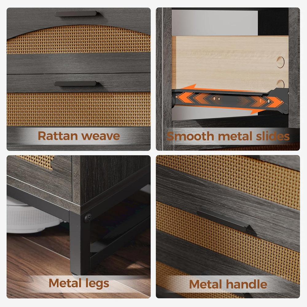 Mericonia 4 Drawer Rattan Dresser for Bedroom, Wood Tall Dresser for Closet w...