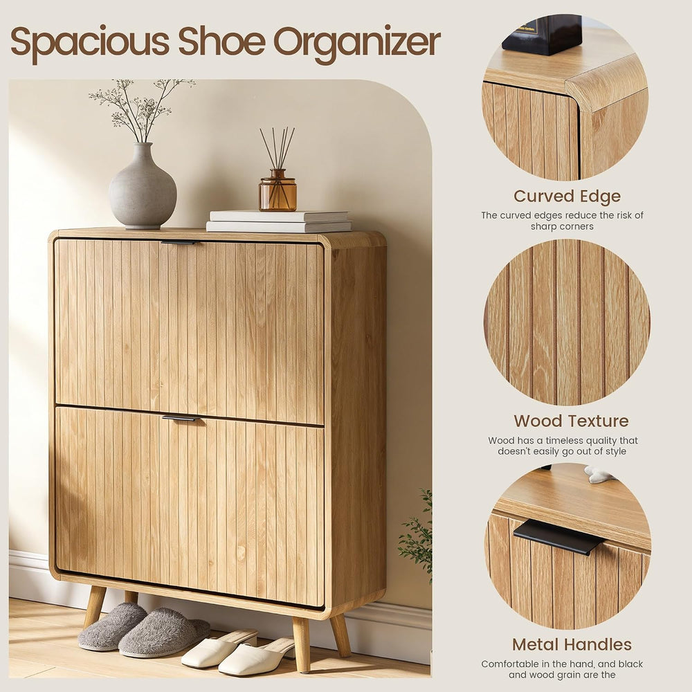 FurSch Fluted Shoe Storage Cabinet with 2 Flip Drawers