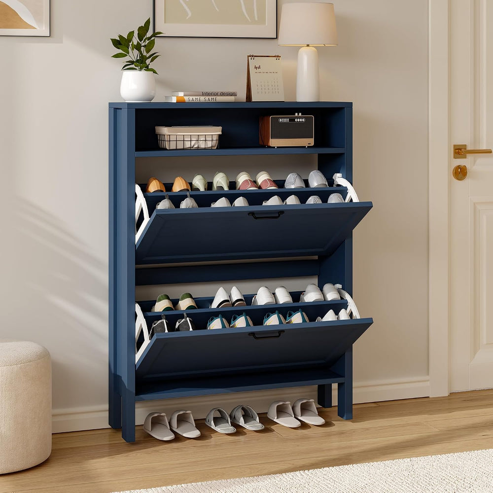 KIGOTY Shoe Storage Cabinet, Hidden Shoe Cabinet with 2 Flip Drawers, Freesta...