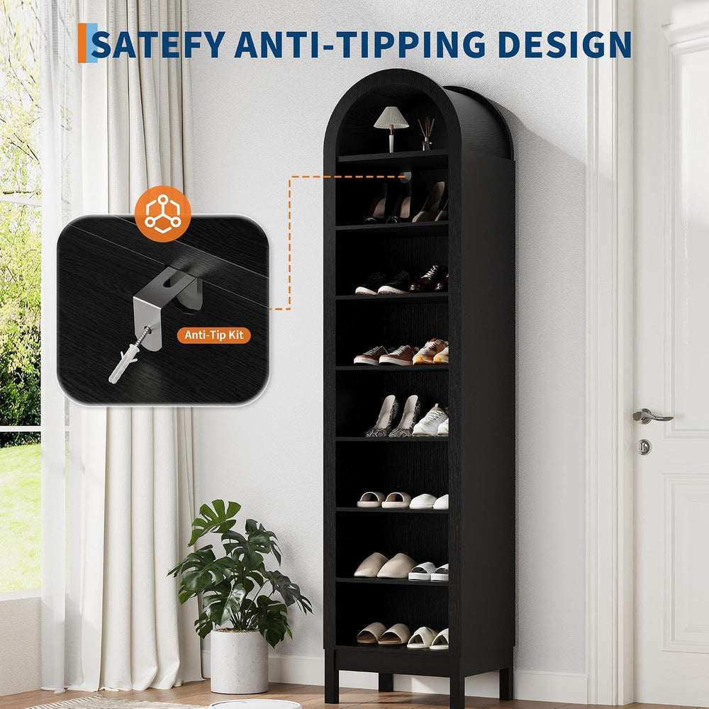 70" Arched Shoe Cabinet, Slim Wooden Shoe Storage for Entryway