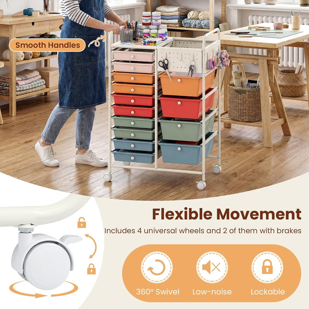 Giantex 14 Drawer Storage Cart, Rolling Craft Cart with Metal Tabletop & ...