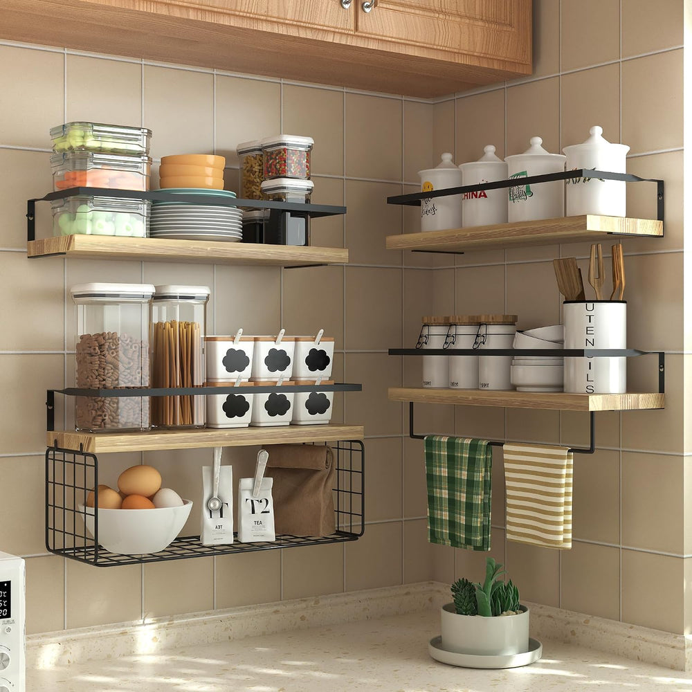 Wood Floating Shelves Wall Mounted - 4+1 Tier Rustic Bathroom Wall Shelves Ov...