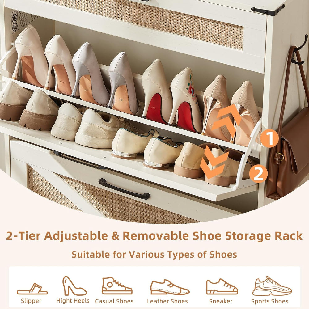 LEYAOYAO Rattan Shoe Cabinet Storage for Entryway with 2 Flip Drawers