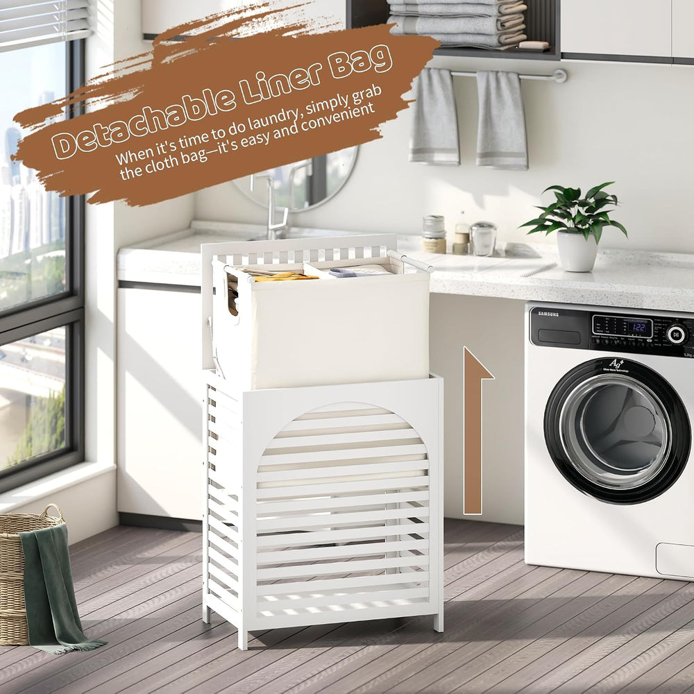 Laundry Hamper with Lid, Bamboo with Handles and Removable Liner Bag, 125L La...