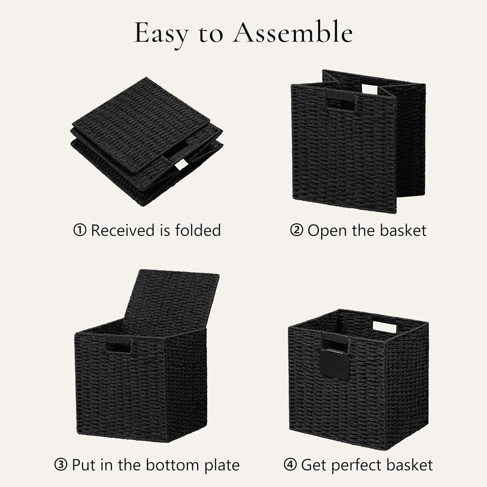 UBBCARE 4 Pack Wicker Basket, 10.5×10.5 Storage Cubes with Label, Foldable Cu...