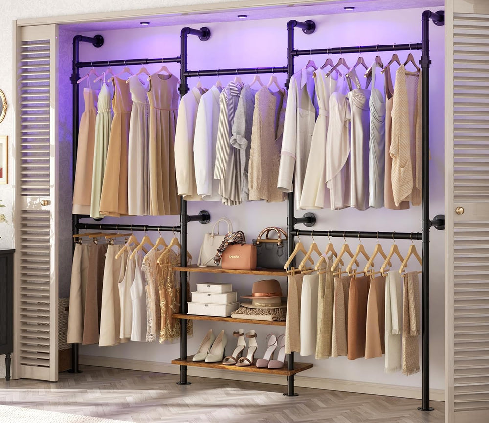 Aheaplus Industrial Corner Pipe Clothing Rack, 7.3-10.9Ft Closet System