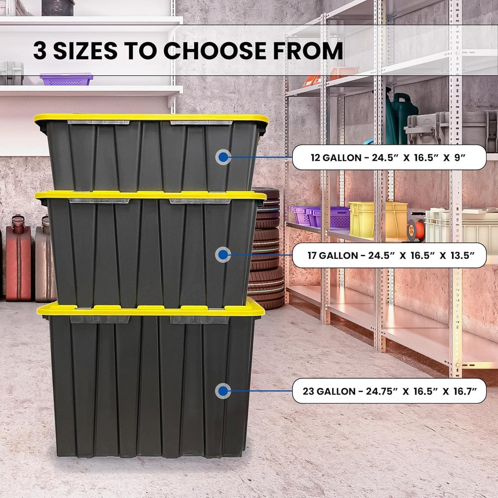 4 PACK of 17 Gallon Large Black & Yellow Storage Bins | Plastic Tote Orga...