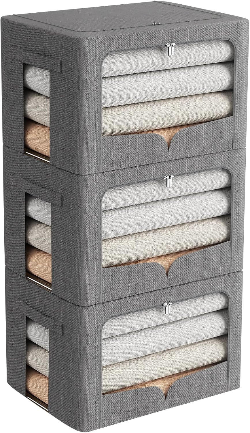FHSQX 3 Pack Clothes Storage Bins with Metal Frame