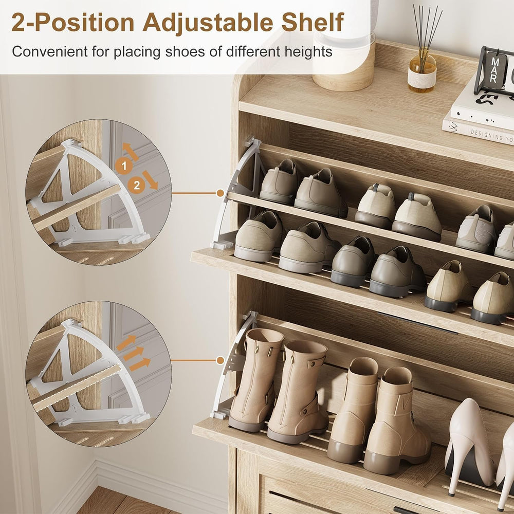 GarveeHome Shoe Cabinet Storage for Entryway, Narrow Shoe Cabinet, Oak