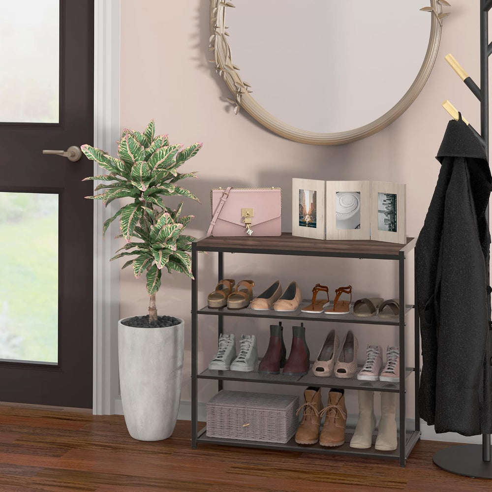 ClosetMaid 4-Tier Shoe Rack, Storage Organizer, with Wood Top Shelf, 3 Metal ...
