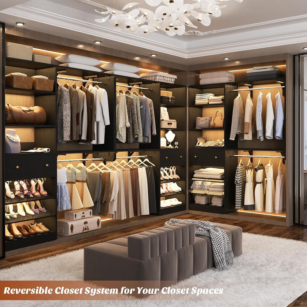 [10 FT Closet System] 120 Inch Reversible Set of 2 Wood Closet Organizer Syst...
