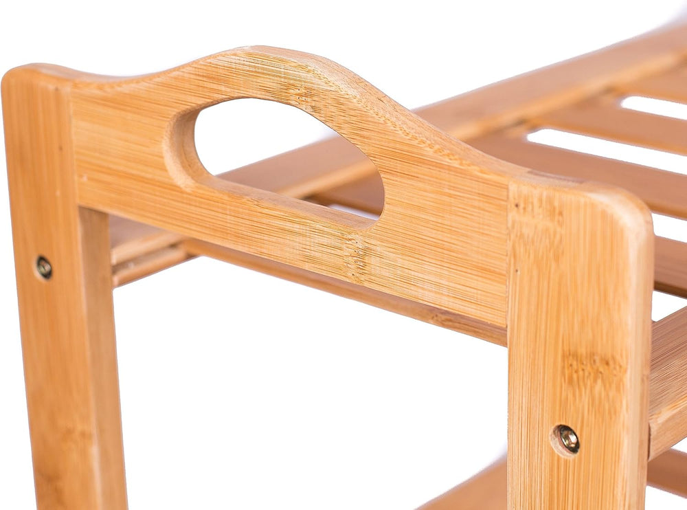 BIRDROCK HOME 3 Tier Free Standing Shoe Rack with Handles | Bamboo | Wood | C...