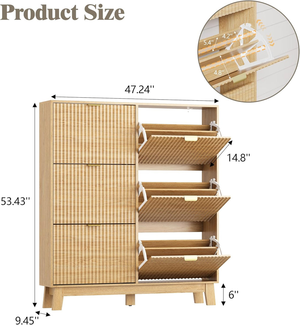 HUANLEGO Shoe Cabinet Storage for Entryway with 6 Flip Drawers, Oak