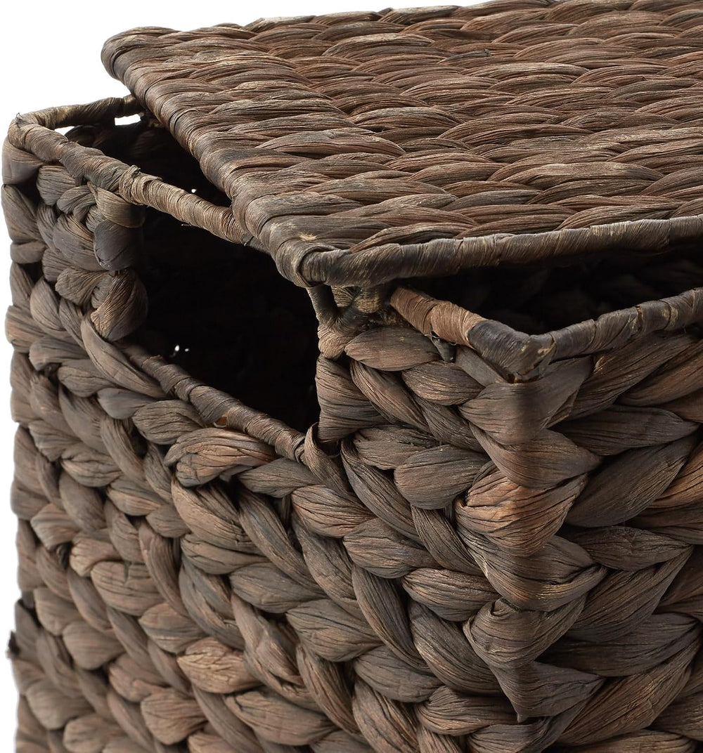 Casafield Set of 3 Water Hyacinth Storage Baskets with Lids, Espresso - Small...