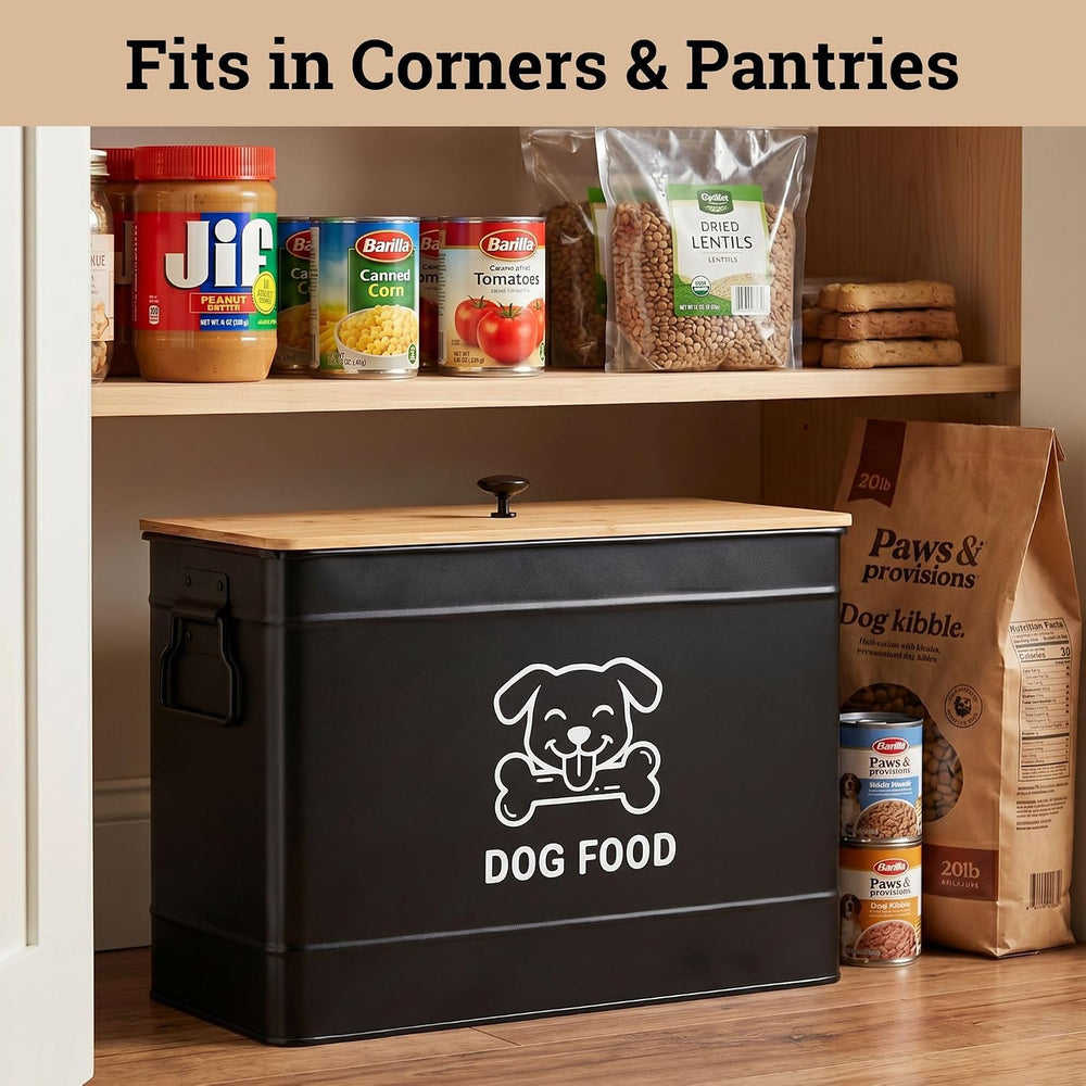 Metal Dog Food Container 15-20 lbs w/ Airtight Bamboo Lid, 70 Cup Capacity
