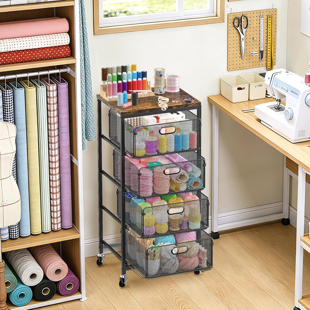 SUNALLY Kitchen Storage Cart with Drawers,Metal Snack Cart Organizer,Black