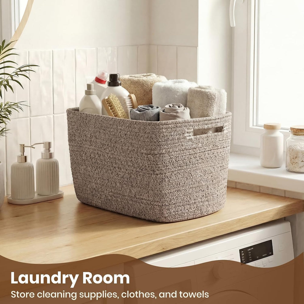 Storage Baskets for Organizing, 14 x 10 x 9” Closet Shelf Woven Baskets, Squa...