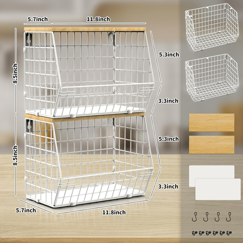 Mefirt Fruit Basket, 2-Tier Fruit Bowl for Kitchen Counter, Stackable Wall Mo...
