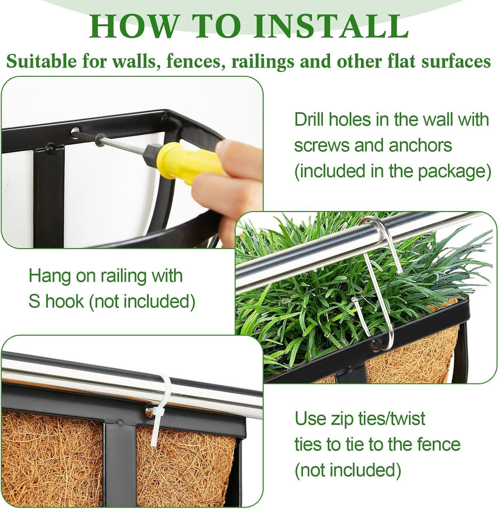 8 Sets 16 Inch Window Deck Railing Planters Boxes with Coconut Liner Outdoor ...