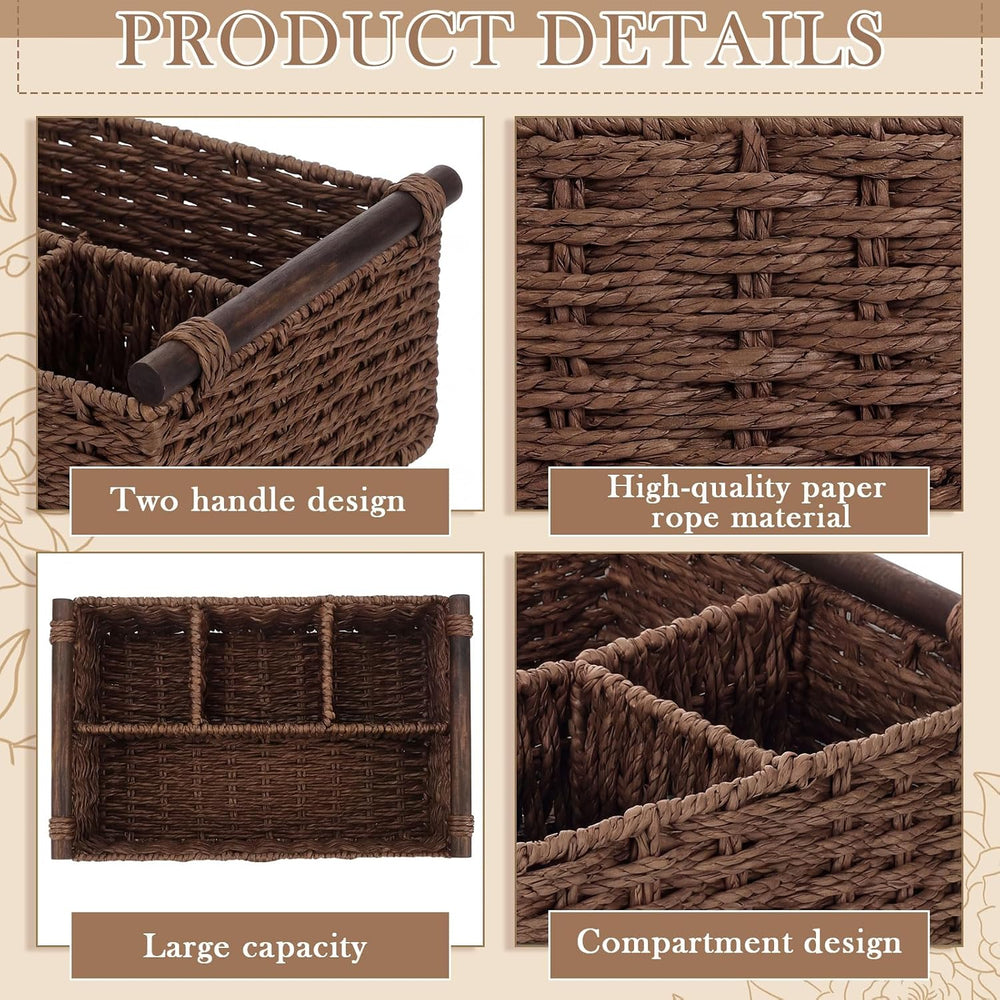 Remerry Brown Bathroom Countertop Organizer Caddy, Wicker-like Divided Basket...