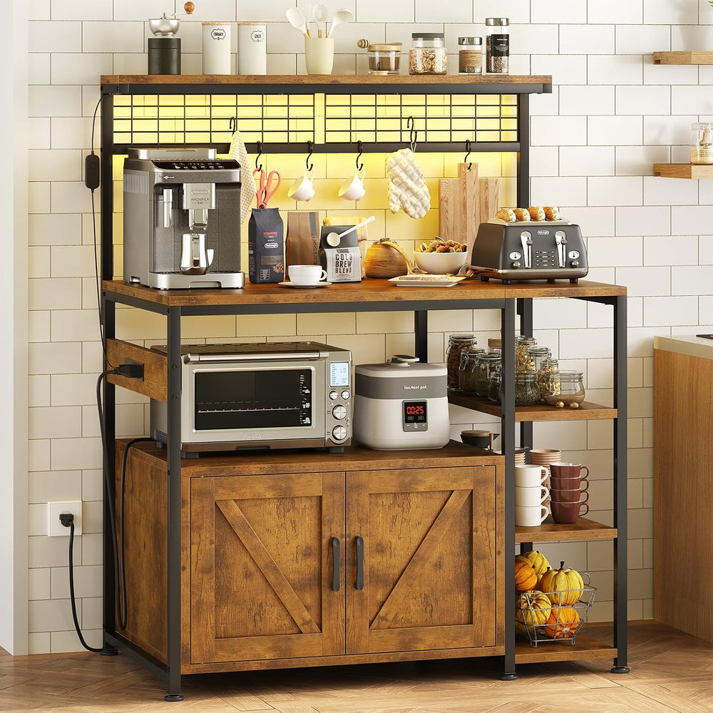 TVU Bakers Rack with Power Outlet and LED Light, Microwave Stand with Storage...