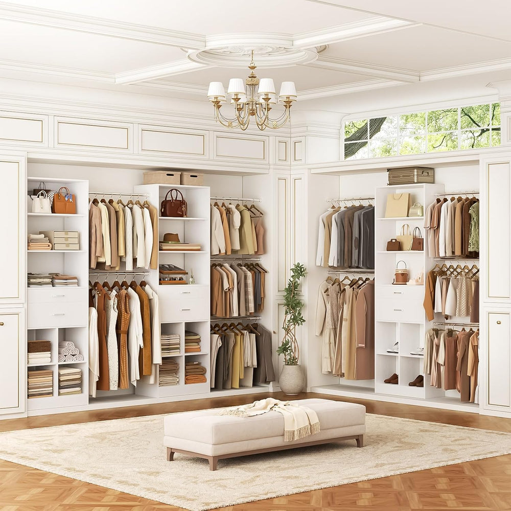 Besiost Closet System, 4-8 FT Closet Organizer Tower with 2 Wooden Drawers an...