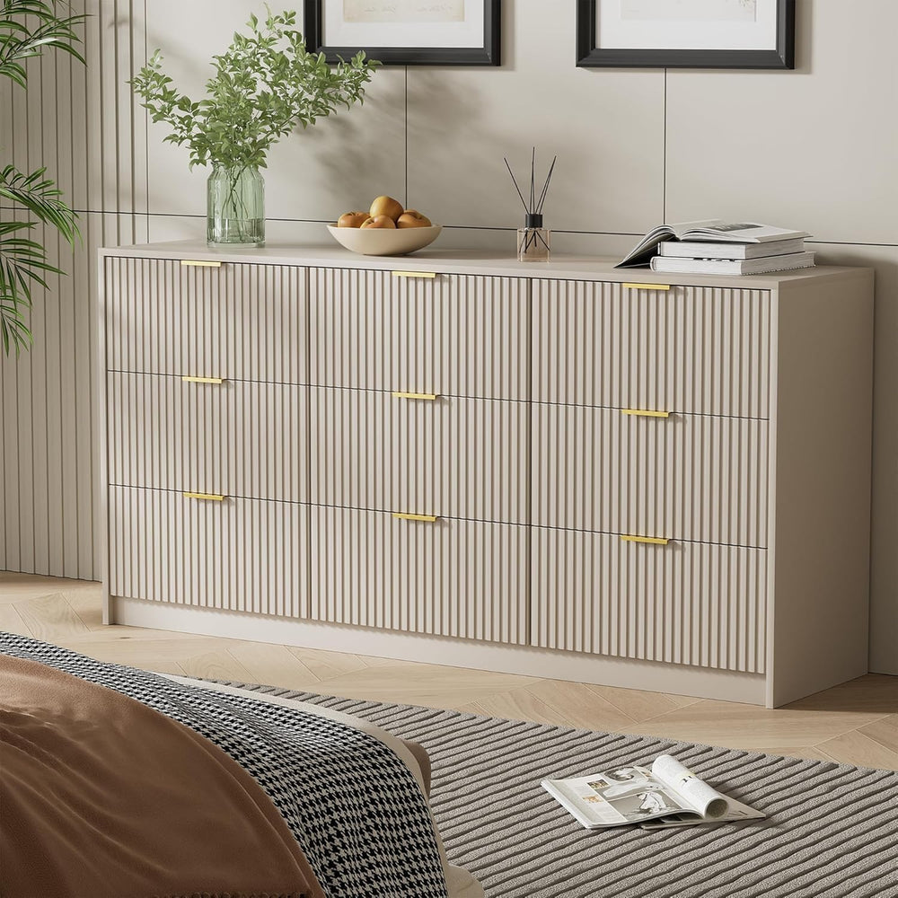 Furniway 9 Drawer Dresser for Bedroom, 63" Wide Dresser with Gold Handle...