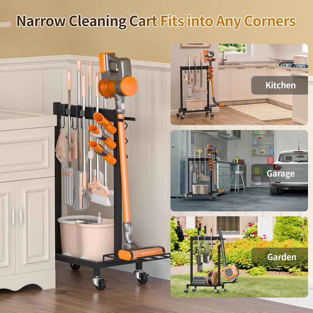 Broom Holder with Cleaning Supplies Organizer, 18" Wx11.8 Dx34.6 H