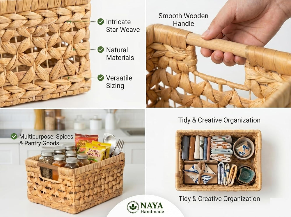 NAYA Set of 3M (11.6"x8,9"x6,9") Water Hyacinth Shelf Storage ...
