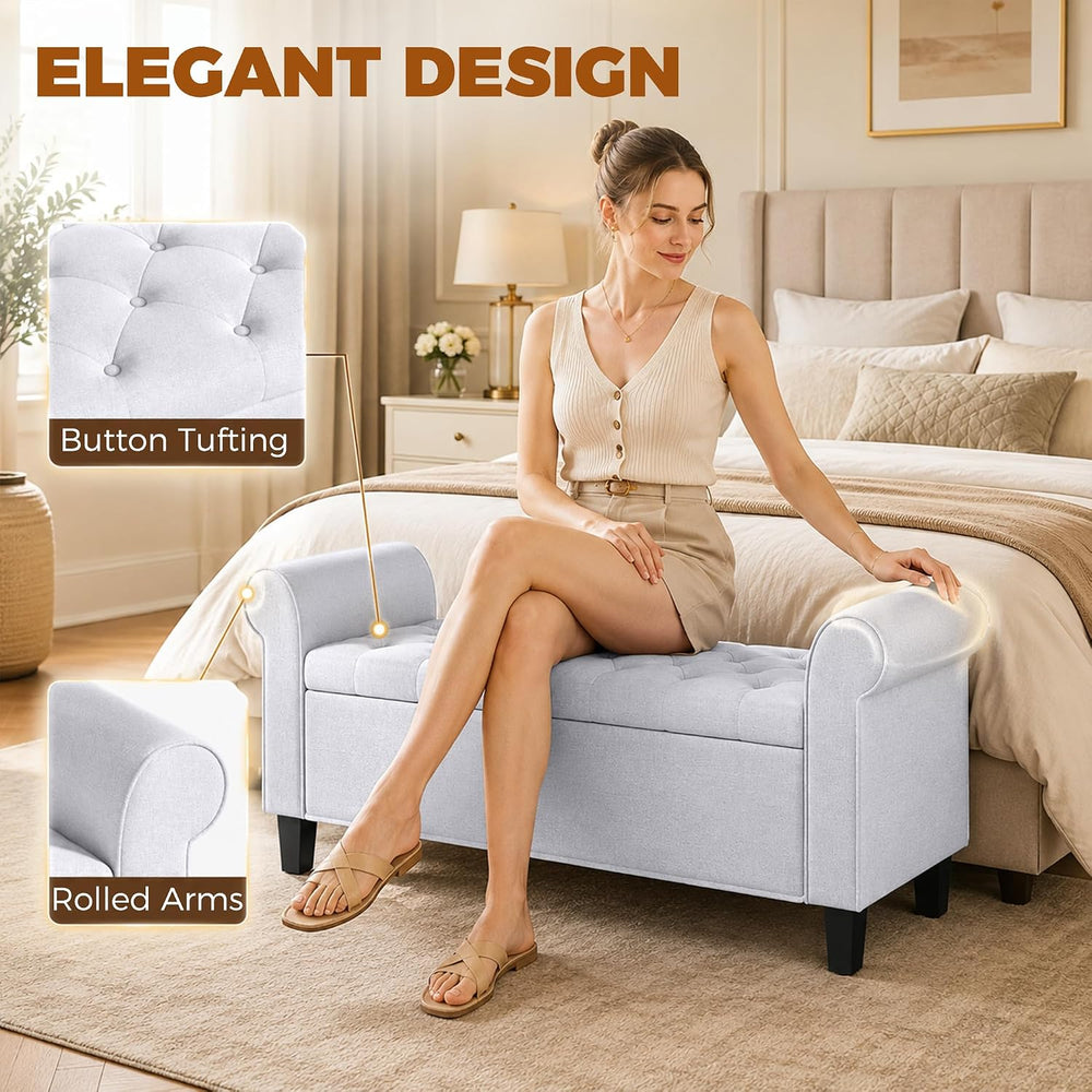 HOMCOM 47" Storage Ottoman End of Bed Bench with Rolled Arms Light Gray