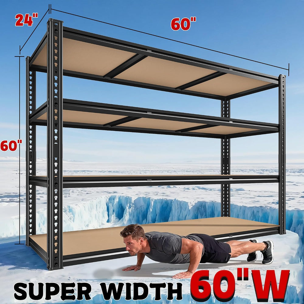 ROOMFAVE 60" W Garage Metal Shelving 2800LBS Storage Shelves,4 Tier