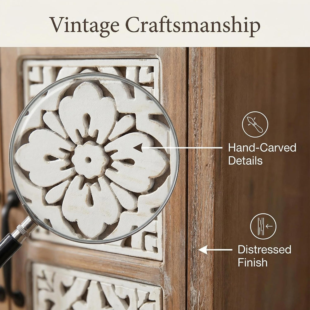LKTART 55" Tall Carved Accent Cabinet,Solid Wood Sideboards Buffet Cabinet