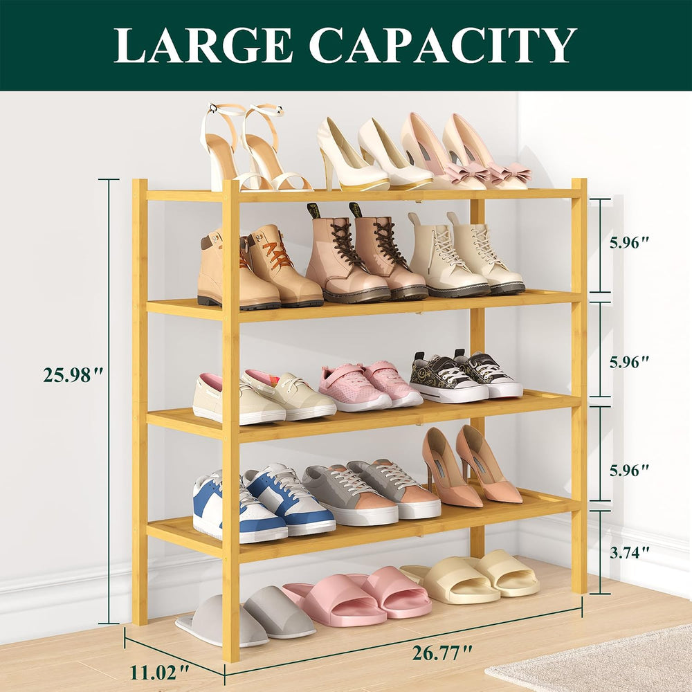 Smiry Bamboo Shoe Rack, 4 Tier Shoe Organizer for Closet, Natural