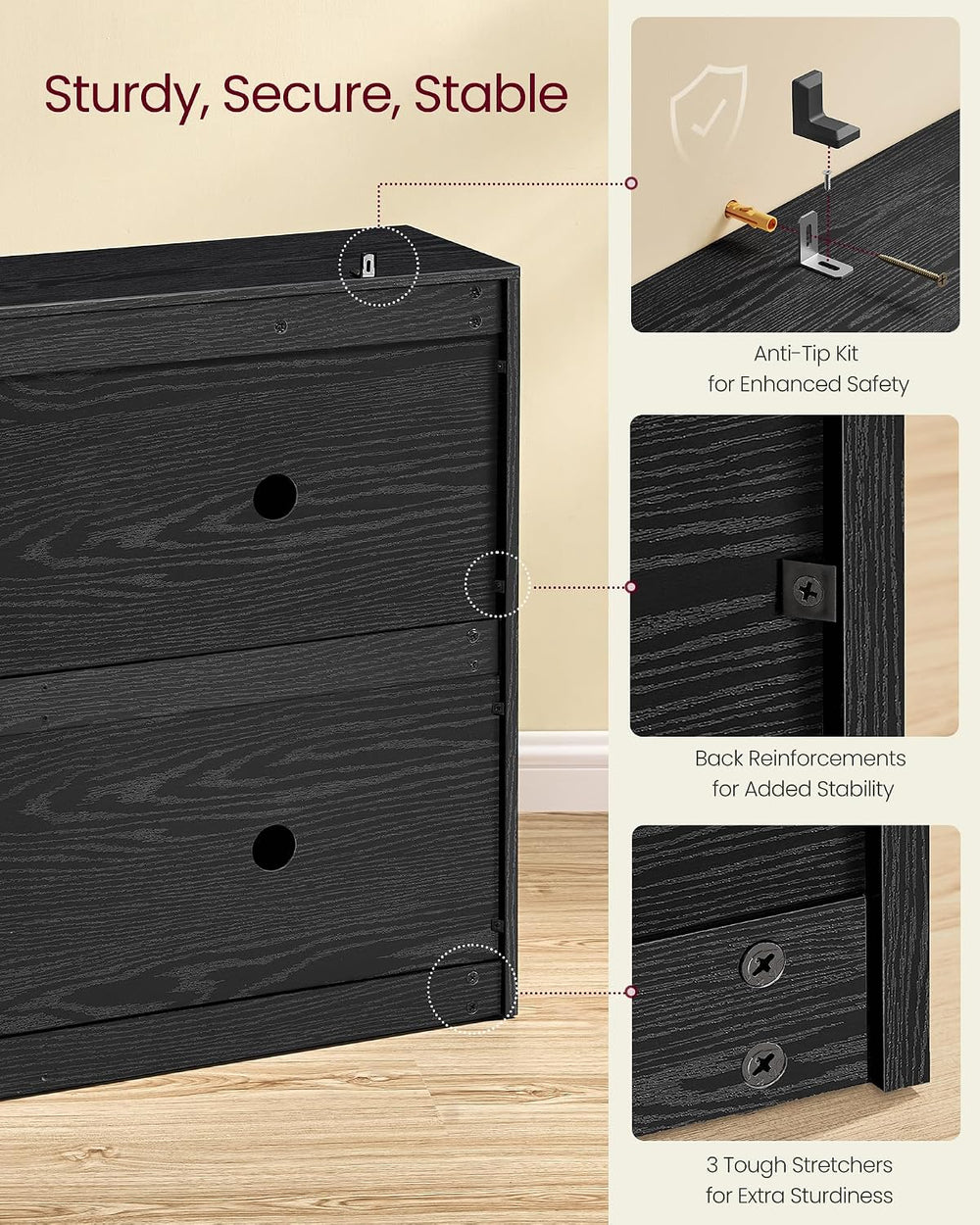 VASAGLE Shoe Cabinet with 4 Flip Doors, for 16-28 Pairs of Shoes